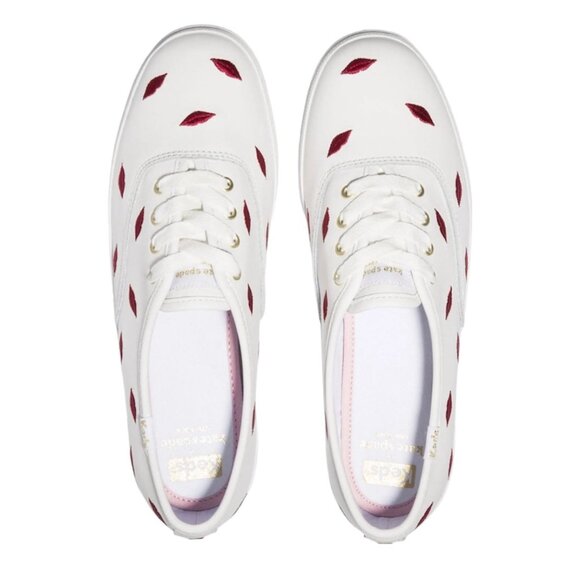 Keds for Kate Spade New York CHAMPION Women's Leather Low Top Sneakers White/Red - Picture 3 of 10